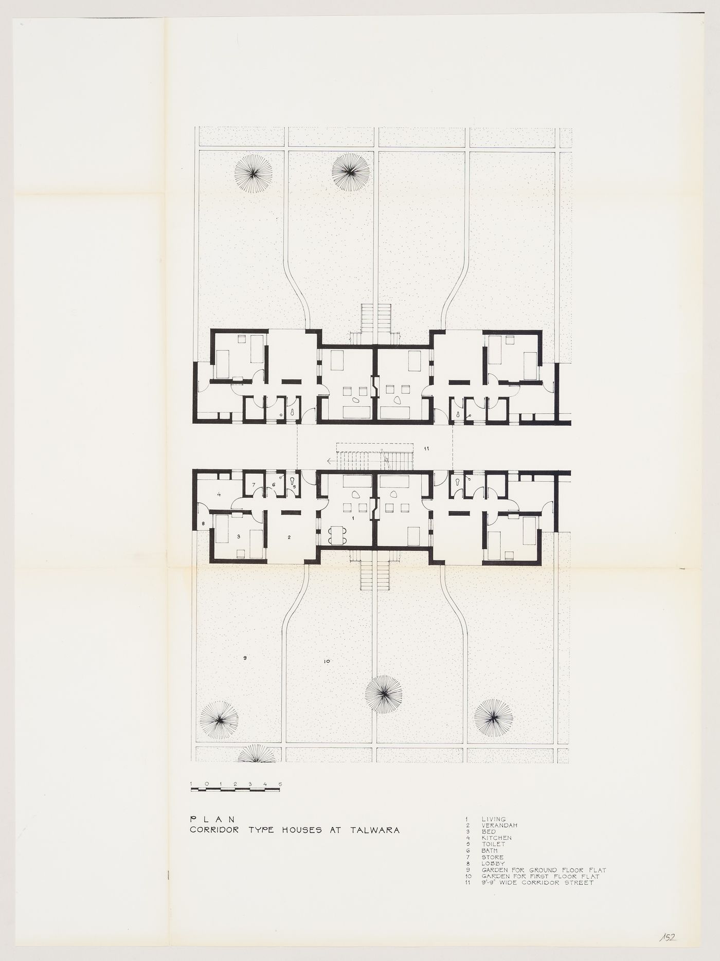 Plan for corridor-type houses at Talwara, India