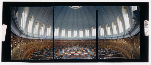 Panorama of the Reading Room showing the domed roof, galleries and desks, the British Library Museum, London, England