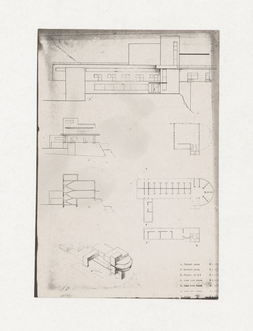 Photograph of student drawings by V. Toskin [?] for the project "Tourist Mountain Base" for an unidentified course at the Vkhutein (Moscow Higher Technical Institute), Moscow