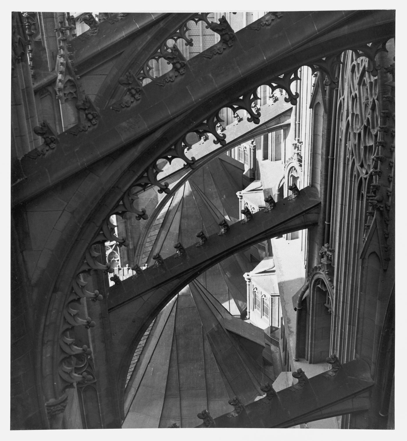Plate from portfolio ''Svaty Vit (St. Vitus or St. Guy), various interior and exterior views of the cathedral under construction, Prague, Czech Republic''
