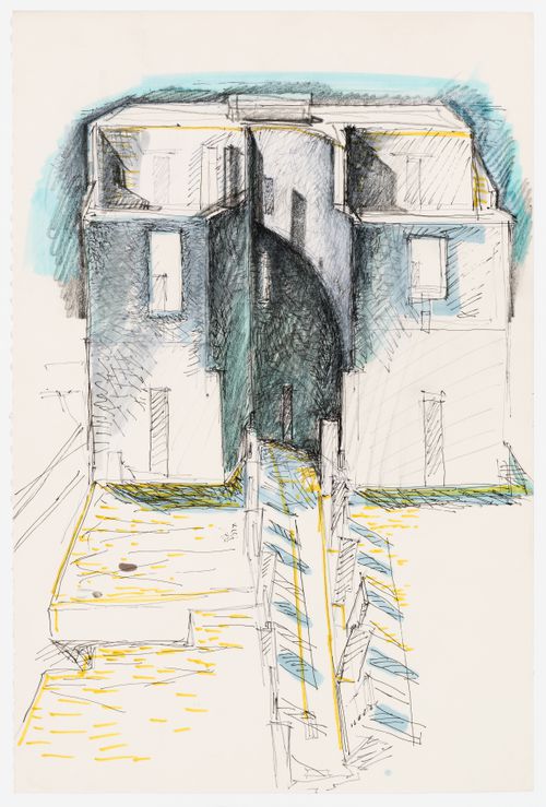 Perspective on the main façade for Casa Miggiano, Otranto, Italy