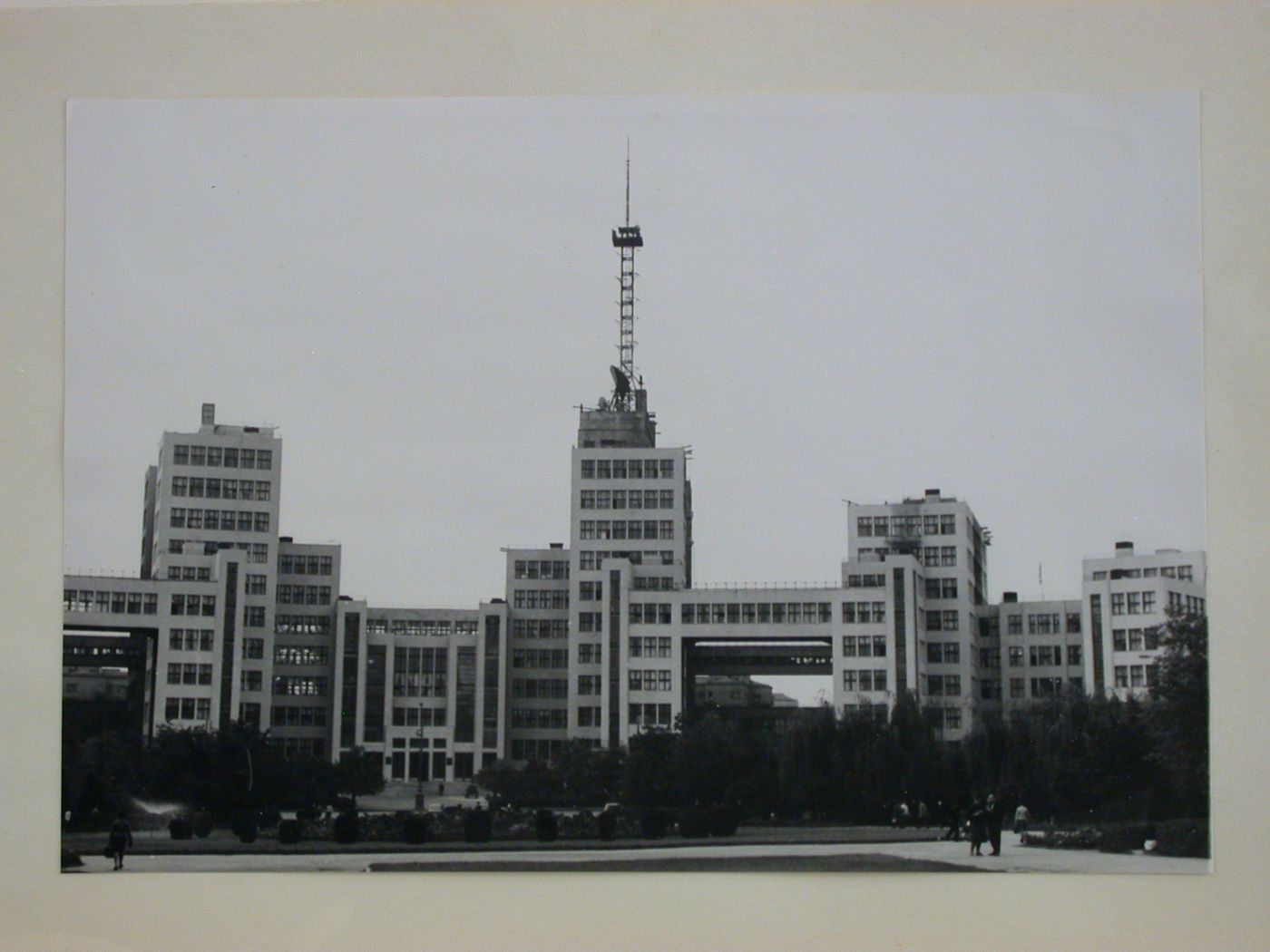 Exterior view of Department of Industry and Planning (Gosprom) buildings, Kharkov, Soviet Union (now in Ukraine)
