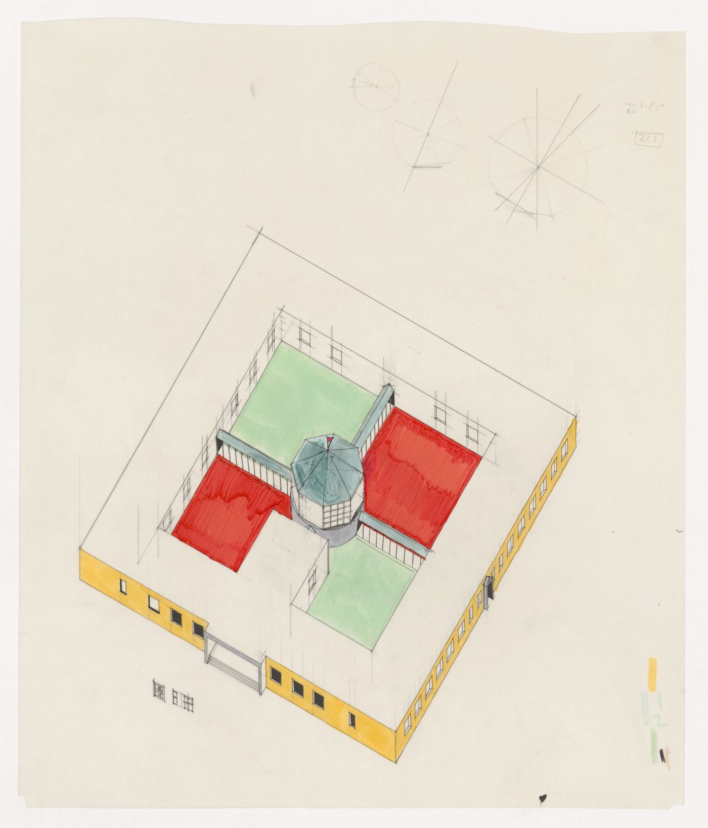 Axonometric for Scuola Media Inferiore in località Crocione nel Comune di Broni, Italy