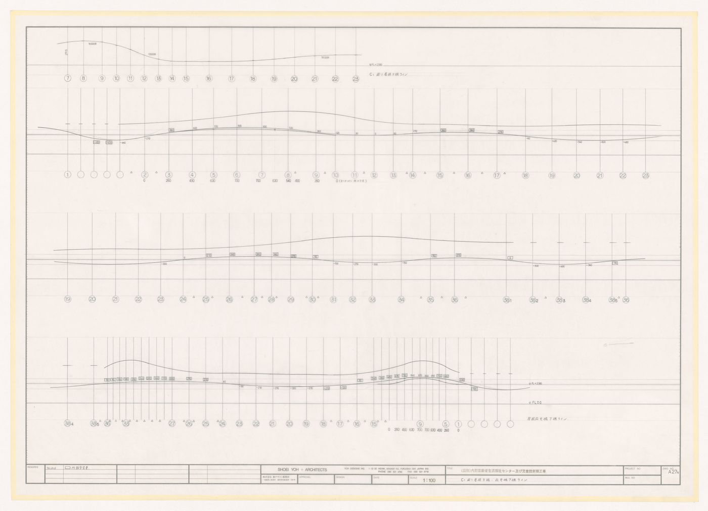 Sections for Uchino Community Center for Seniors and Children, Fukuoka, Japan