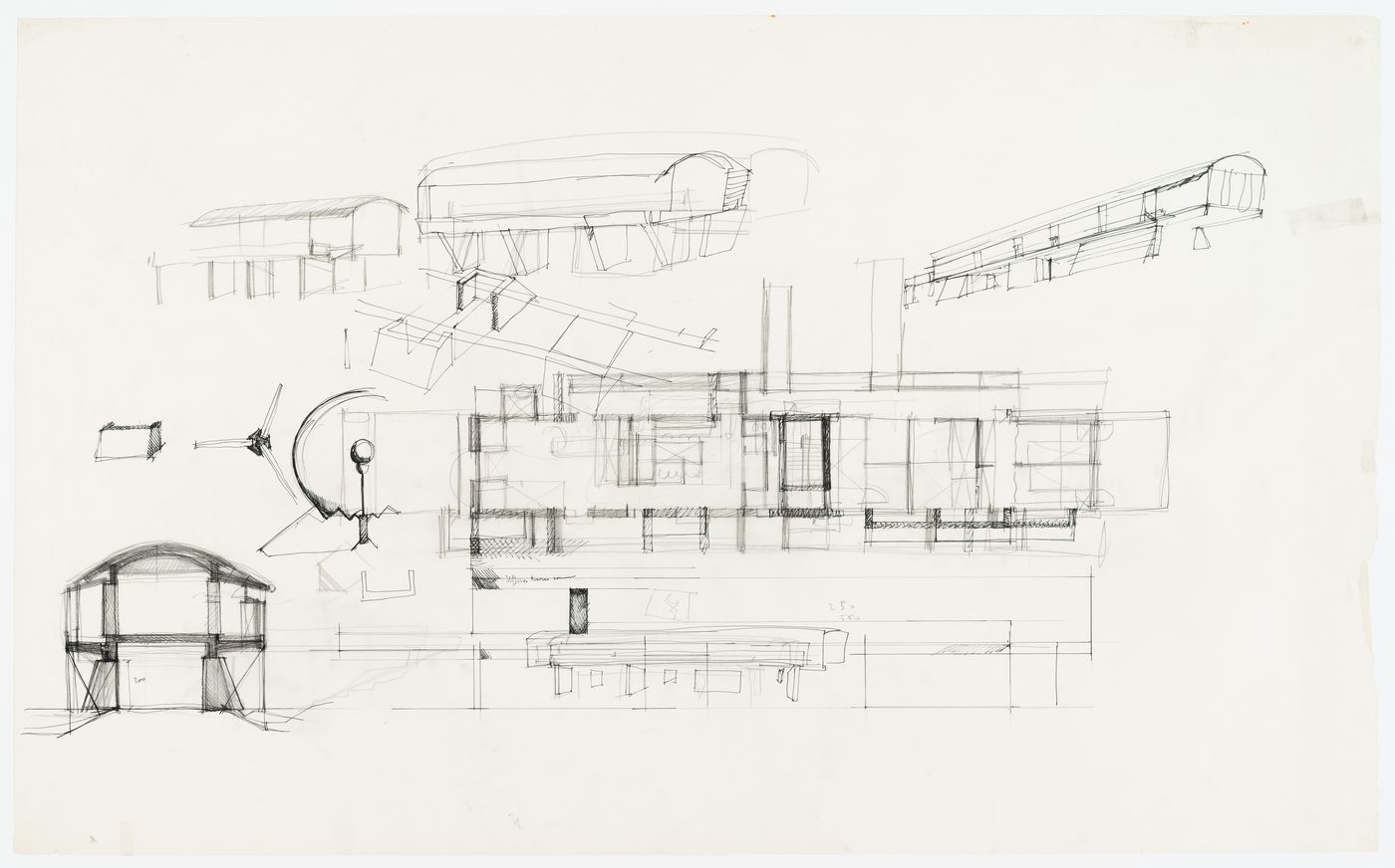 Sketches of the house, floor plan and section for Casa Ferrario, Osmate, Italy
