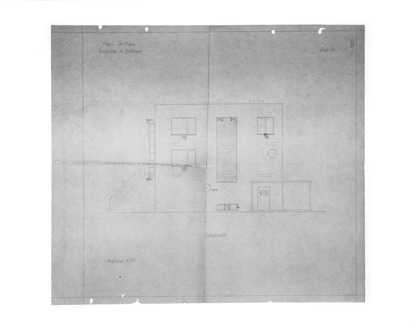 Dr Rabe House, Zwenkau - east view- Blatt 8B (with annotations)