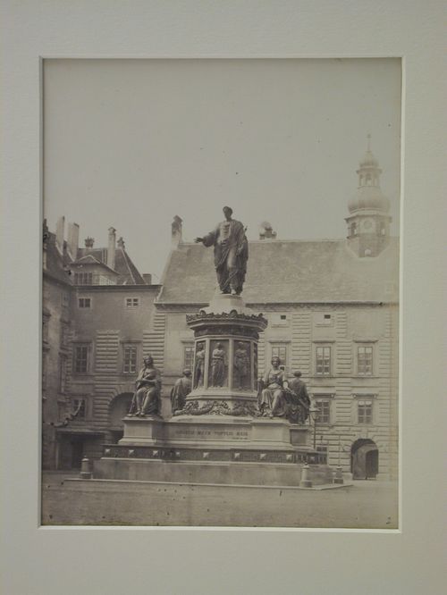 Partial view of Franzensplatz, with statue of emperor Francis, frontal view, Vienna, Austria