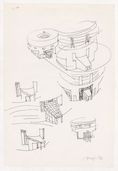 Sketch perspectives for Centro Meteorológico da Villa Olimpica, Barcelona, Spain