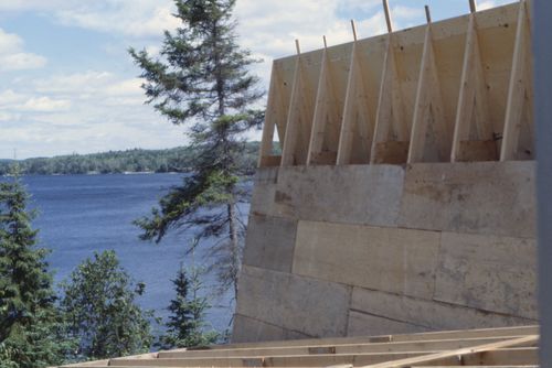 Vue des travaux de construction, Maison du docteur Simon Richer, Nominingue, Québec, Canada