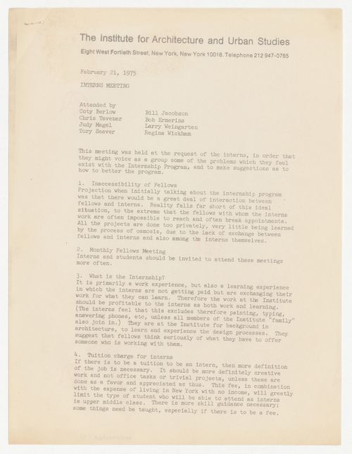 Minutes of intern's meeting