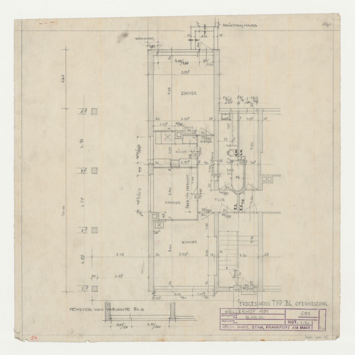 Ground floor plan for type BLO housing units, Hellerhof Housing Estate, Frankfurt am Main, Germany