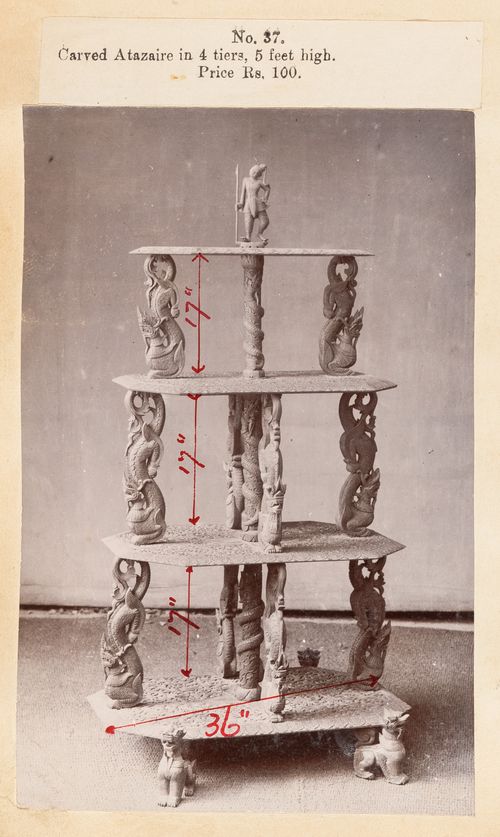 View of an étagère, F. Beato Limited, C Road, Mandalay, Burma (now Myanmar)