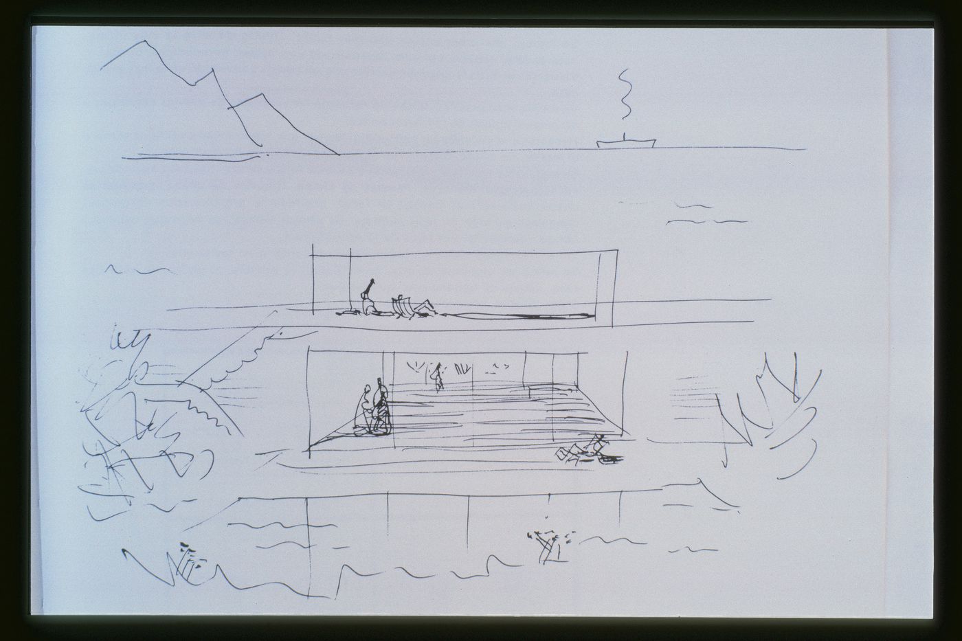 Slide of a drawing for Housing Development by the Sea, Mallorca, by Alejandro de la Sota