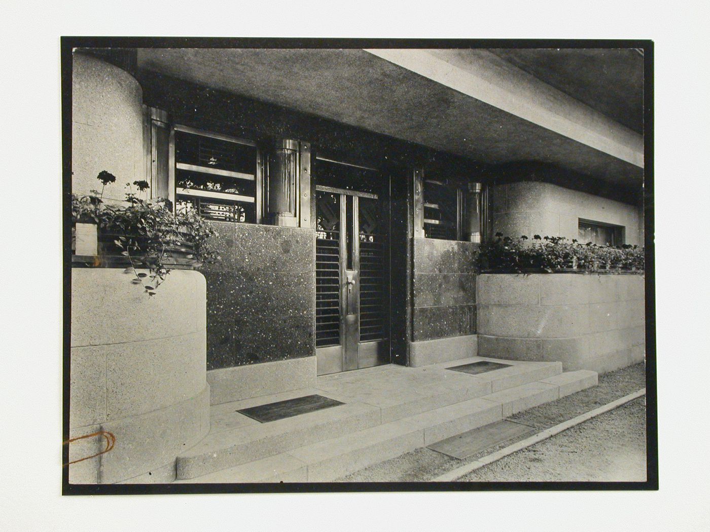 View of a building showing the entrance doors of the Villa Franz Stross, Liberec, Czech Republic