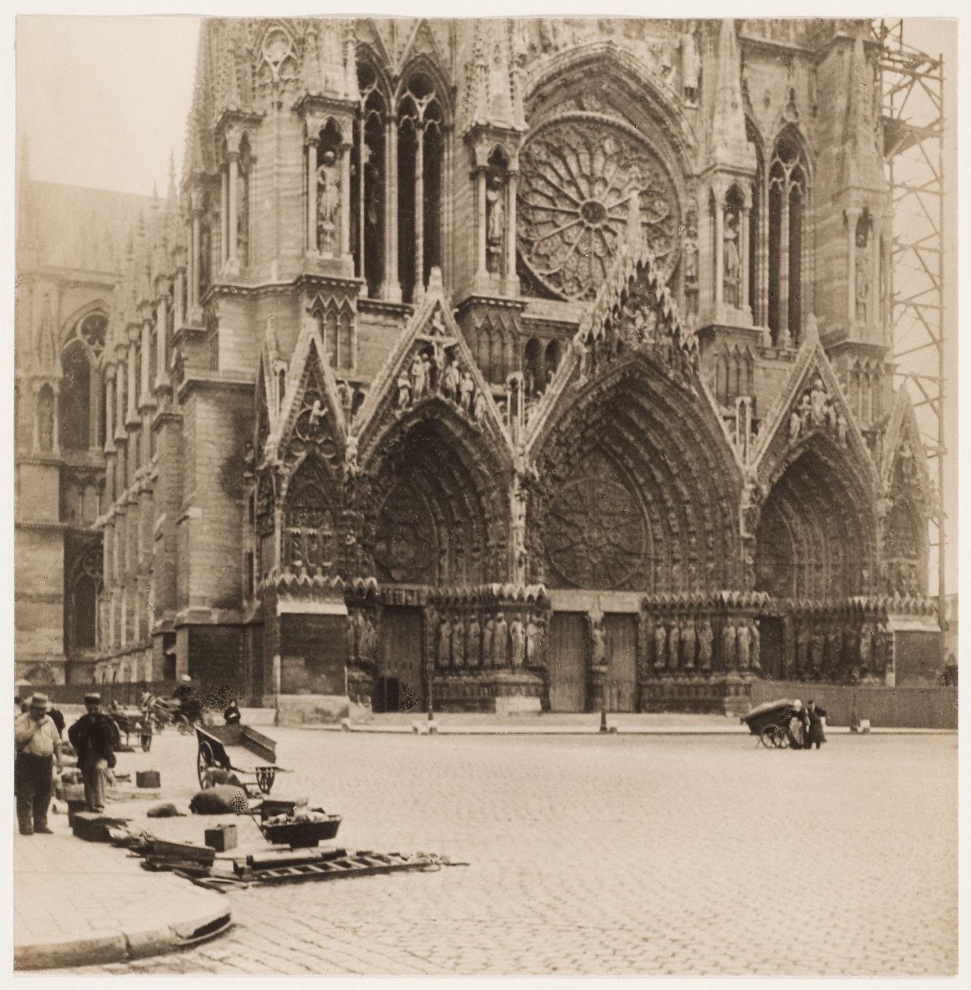 View of the portals and rose windows on the main façade, Notre-Dame de Reims, Reims, France