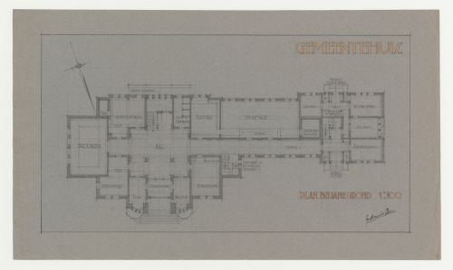 Student drawing [?] showing a ground plan for a town hall, Netherlands