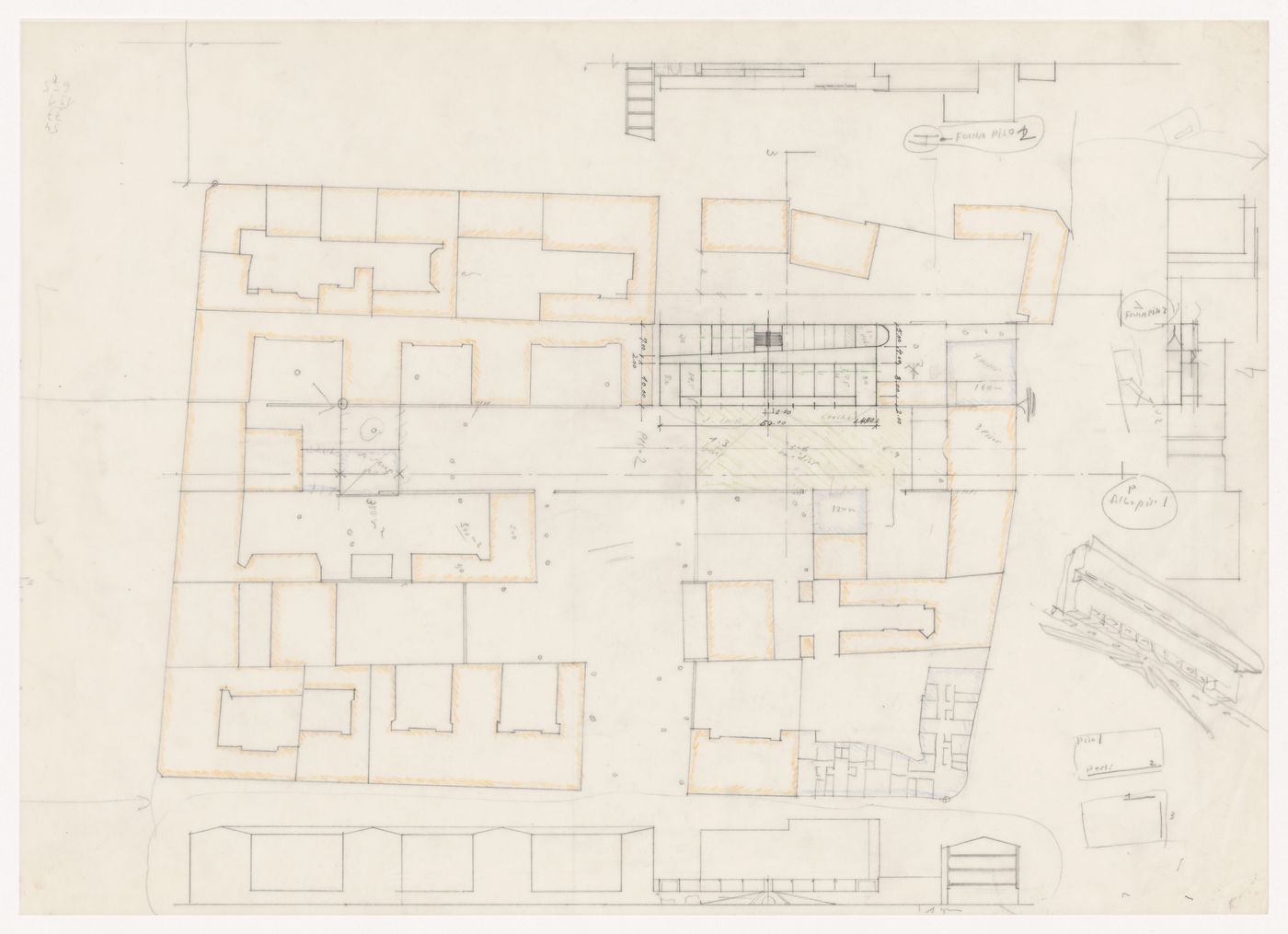 Plan and elevations for Concurso, Block 121, Schlesisches Tor [Competition for Schlesisches Tor residential complex], Berlin