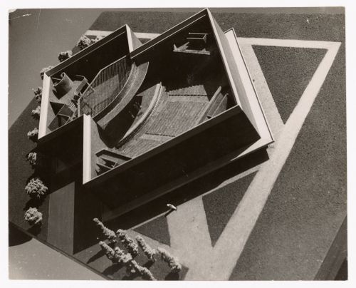 Photograph of top view of model for Tagore Theatre project, Chandigarh, India