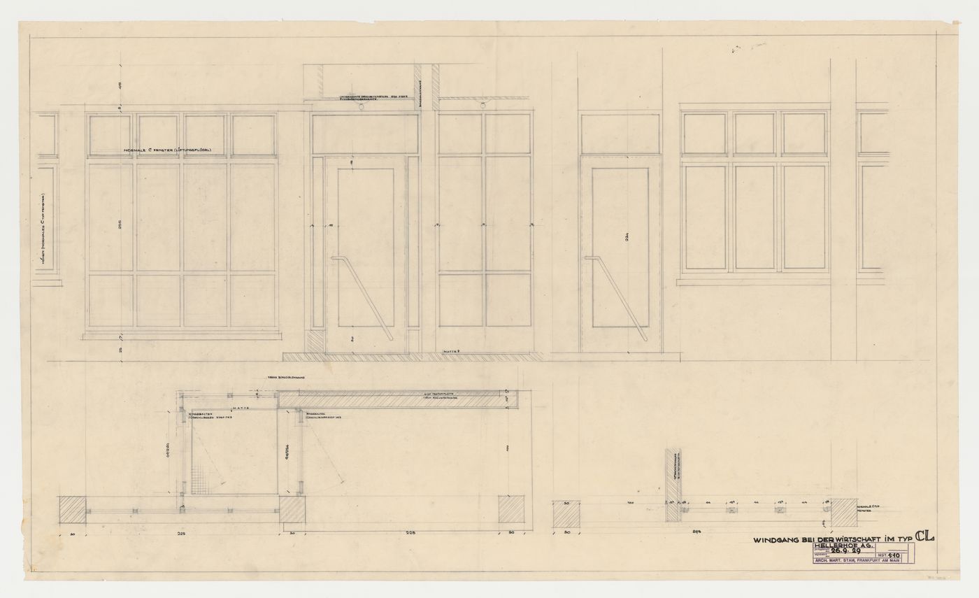 Elevation and plan for a vestibule for a type CL housing unit, Hellerhof Housing Estate, Frankfurt am Main, Germany