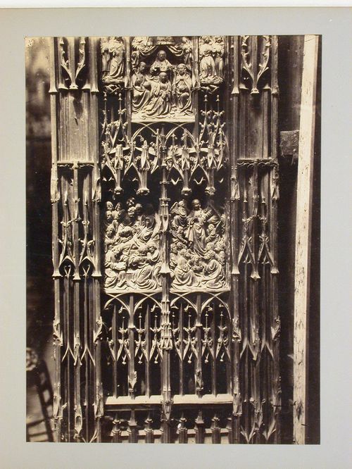 Amiens Cathedral, close-up of wooden carvings at end of choir, Amiens, France