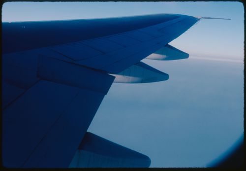 Airplane wing on a flight to Paris