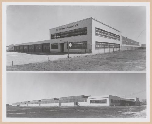 Views of the principal and lateral [?] façades of a warehouse, Sherwin Williams Company Assembly Plant [?], Chicago, Illinois