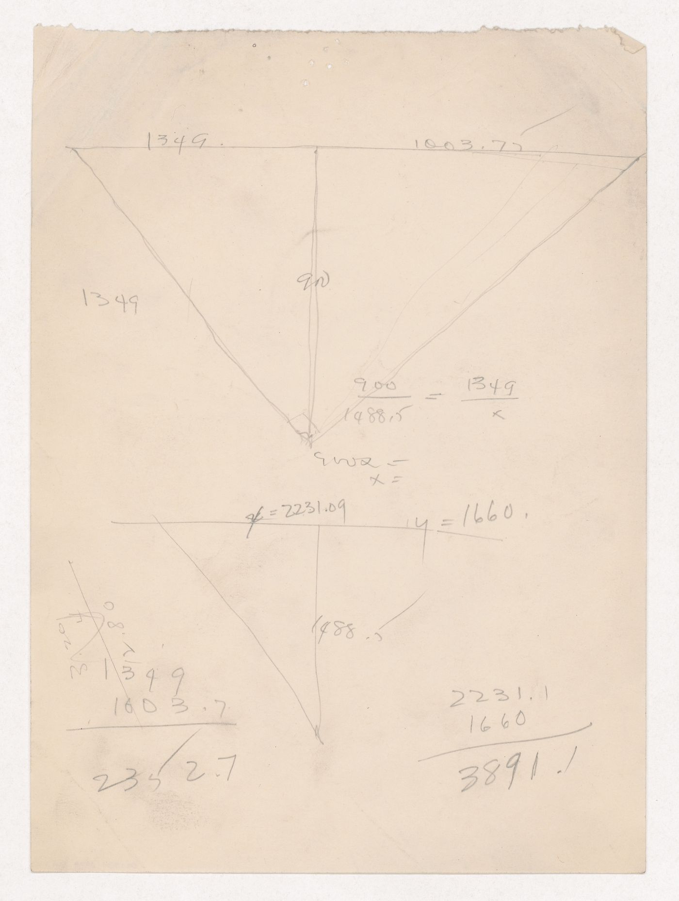 Calculations for angles, probably for Illinois Institute of Technology