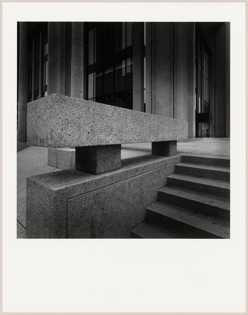 View of stairs leading to the entrance of the Organisation de l'aviation civile internationale/International Civil Aviation Organization (OACI/ICAO) building, 1000 rue Sherbrooke Ouest, Montréal, Québec