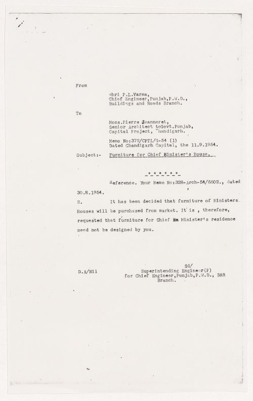Letter from Parmeshwari Lal Varma to Pierre Jeanneret