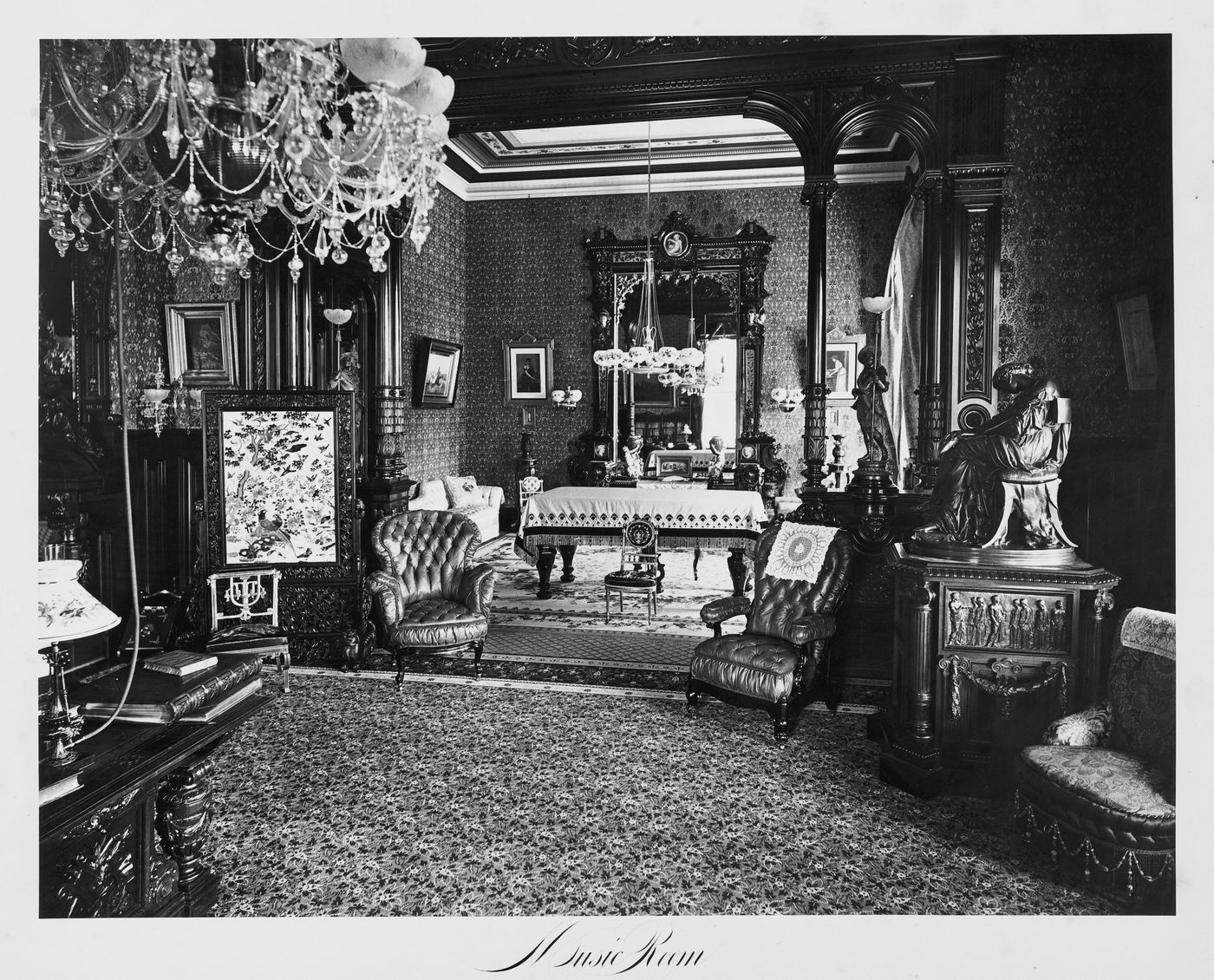 View of the music room, Thurlow Lodge, Menlo Park, California