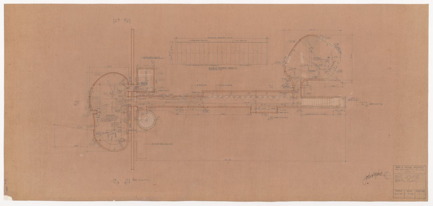 Second floor plan with annotations for Wall House 2 (Bye House)