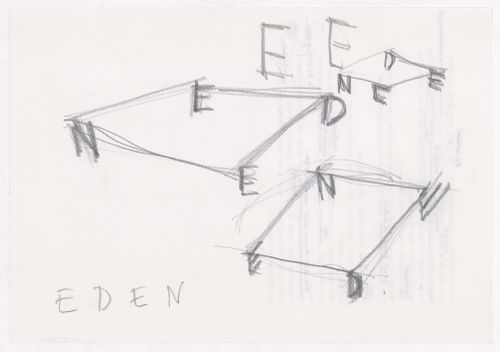 Sketch axonometrics, a sketch perspective and sketches for the E,D,E,N, Pavilion, Rheinfelden, Switzerland