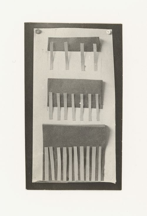 Photograph of a student model on the topic "Meeting Vertical Rhythmical Rows on Frontal Surface" for the "Space" course at the Vkhutemas (Higher State Artistic Technical Studios), Moscow