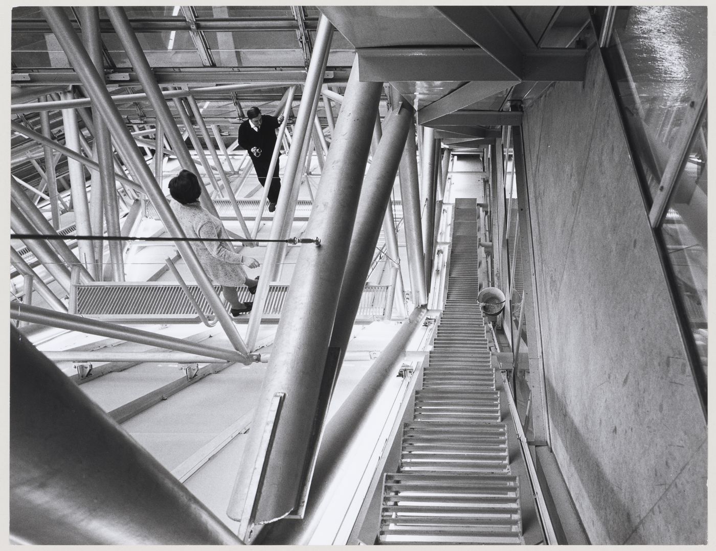 James Stirling in the roof of the History Faculty, University of Cambridge