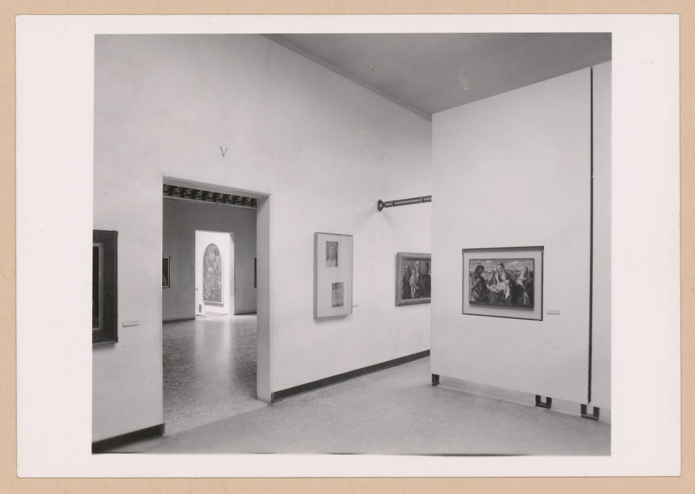 Interior view of a gallery showing paintings with doorways and other galleries on the left, Gallerie dell'Accademia di Venezia, Venice, Italy