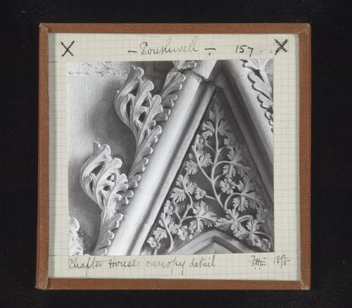 Detail view of canopy with foliation on tympanum in Chapter House, Southwell Minster, Southwell, Nottinghamshire, England