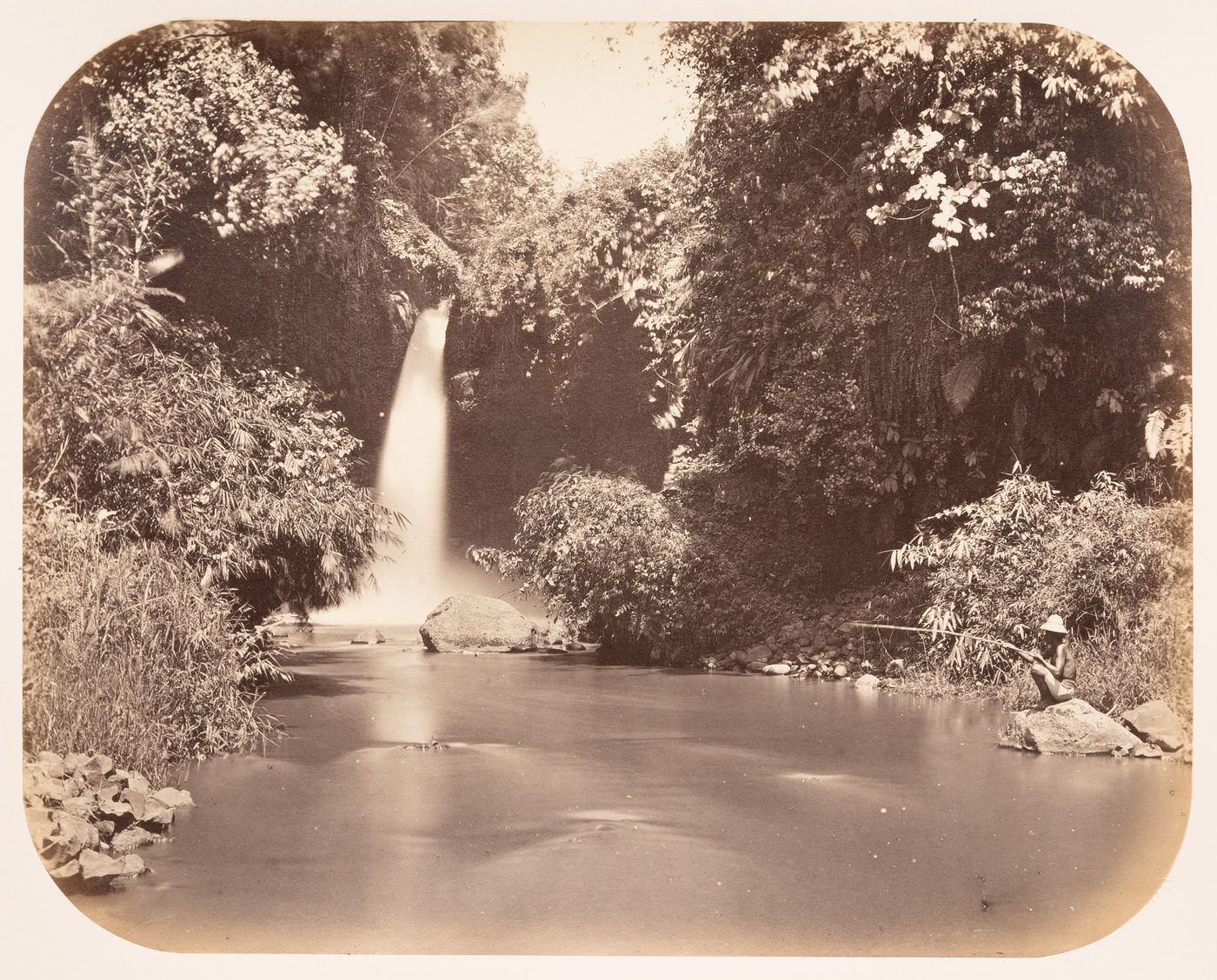 View of a waterfall near Bandong (now Bandung), Dutch East Indies (now Indonesia)