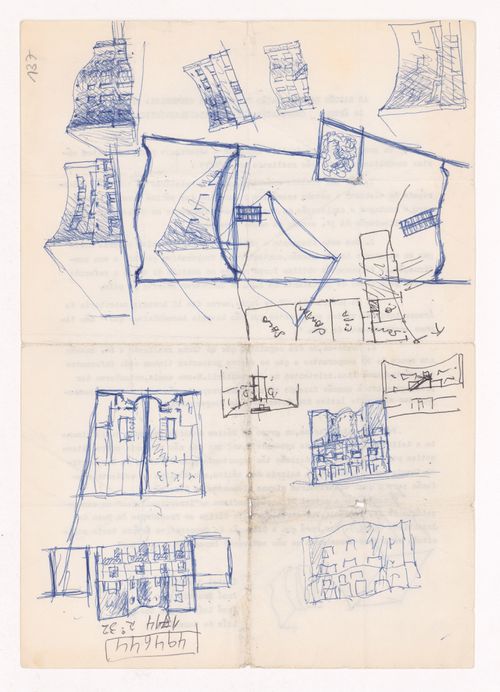 Sketch elevations and perspectives for Caixa Geral de Depósitos, Matosinhos, Portugal