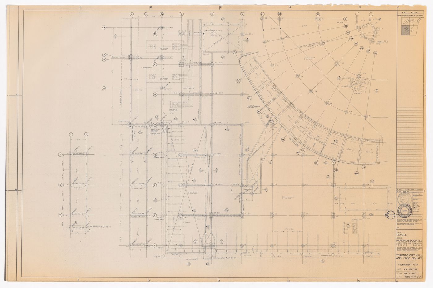 Foundation plan, N. W. section, for Toronto City Hall and Civic Square, Toronto