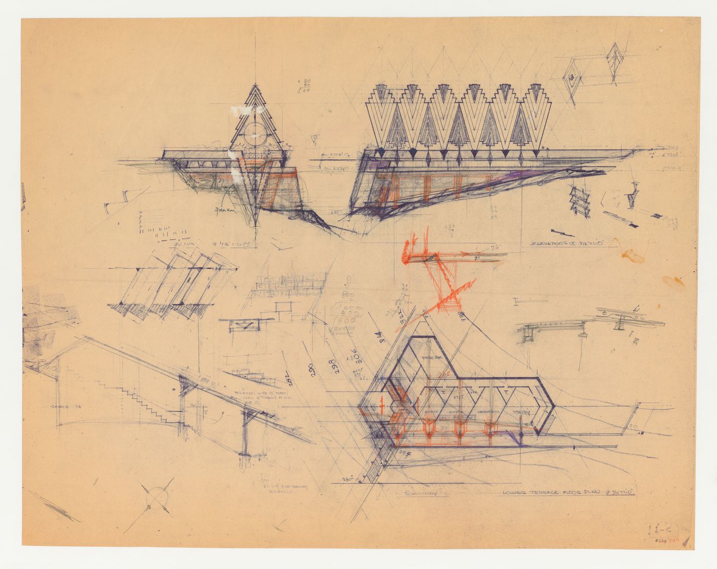 Swedenborg Memorial Chapel, El Cerrito, California: Elevations, plans, and section for the chapel and covered walkway