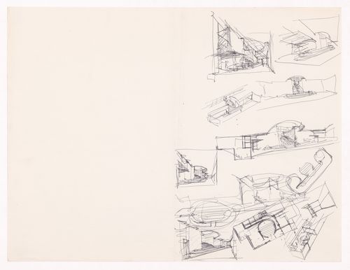 Sketch floor plans and perspectives for Galeria do Antiquário, Campo Alegre, Porto, Portugal