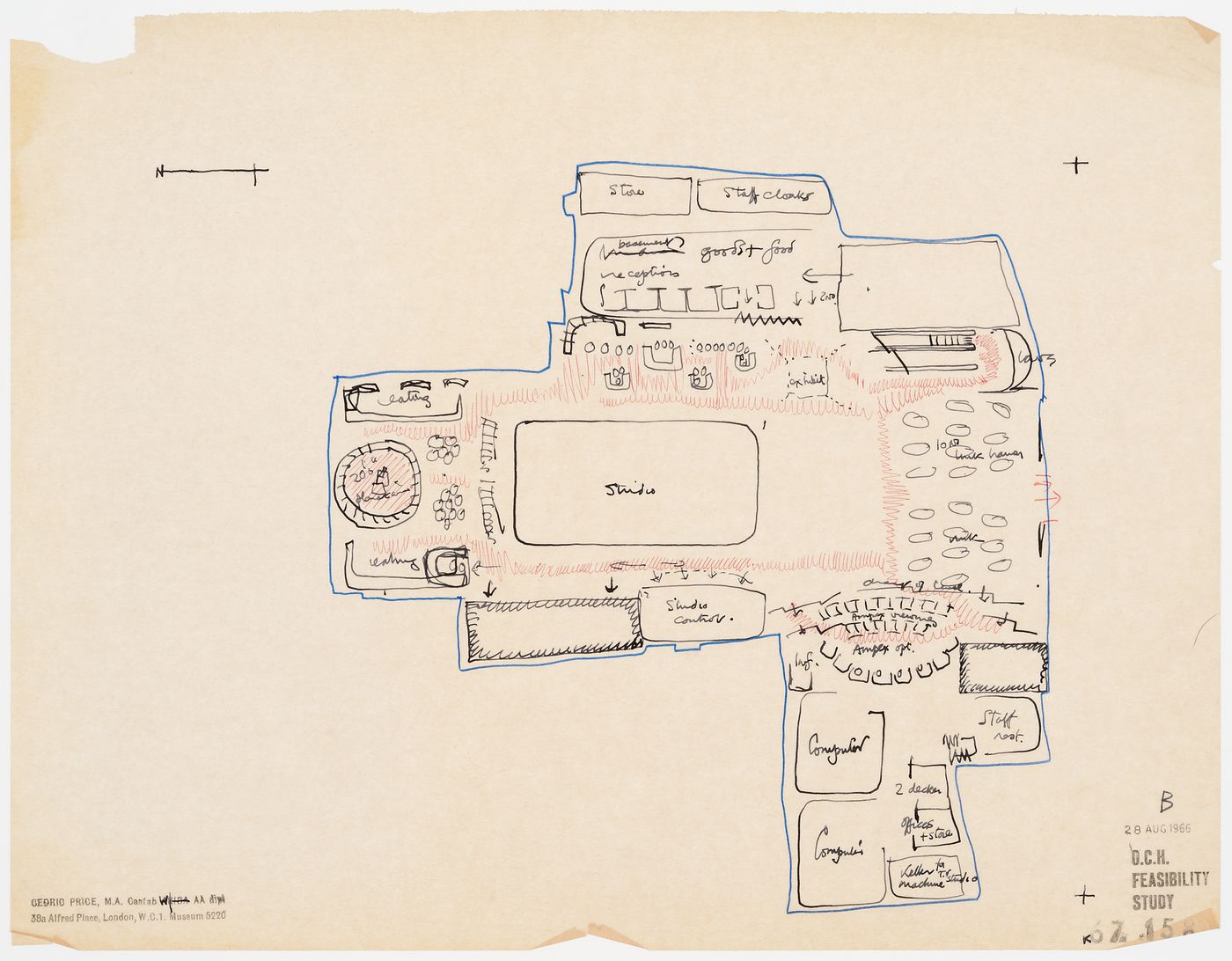 Conceptual plan for basement of Oxford Corner House, London, England