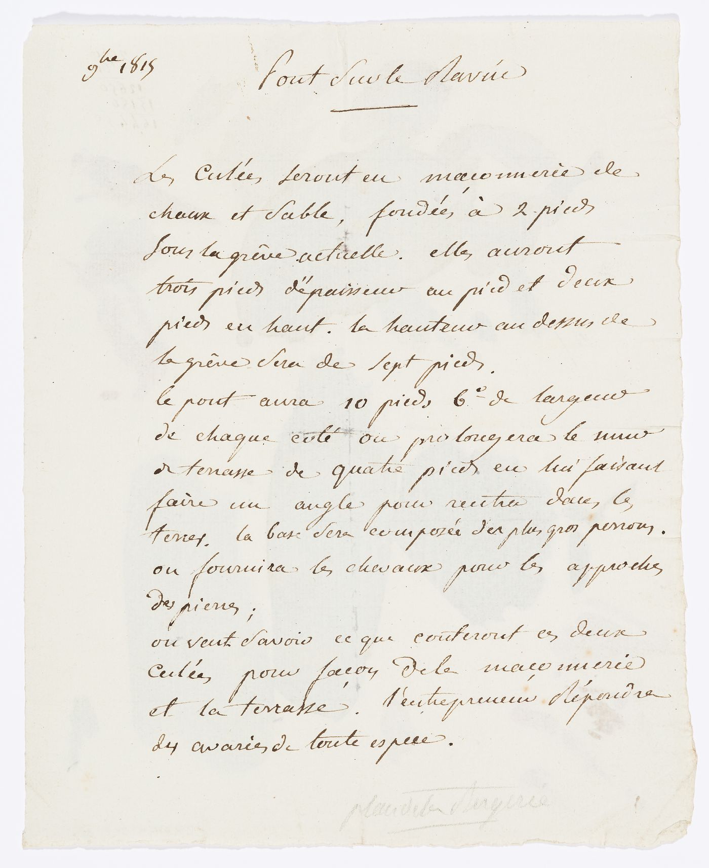 Document concerning a bridge over a ravine, Domaine de La Vallée