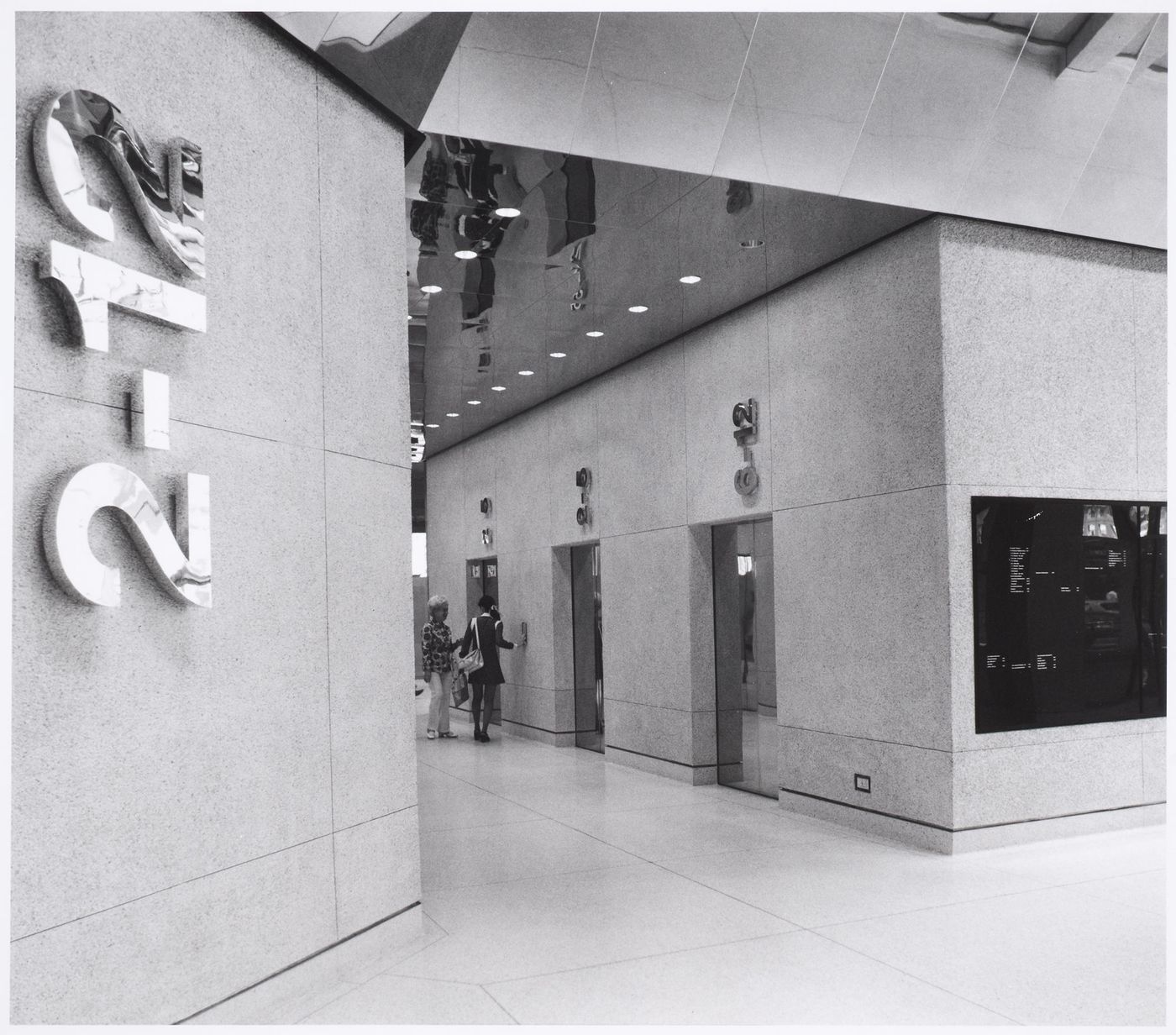 Interior view of the elevator bays of the 200 West Monroe Building, Chicago, Illinois, United States