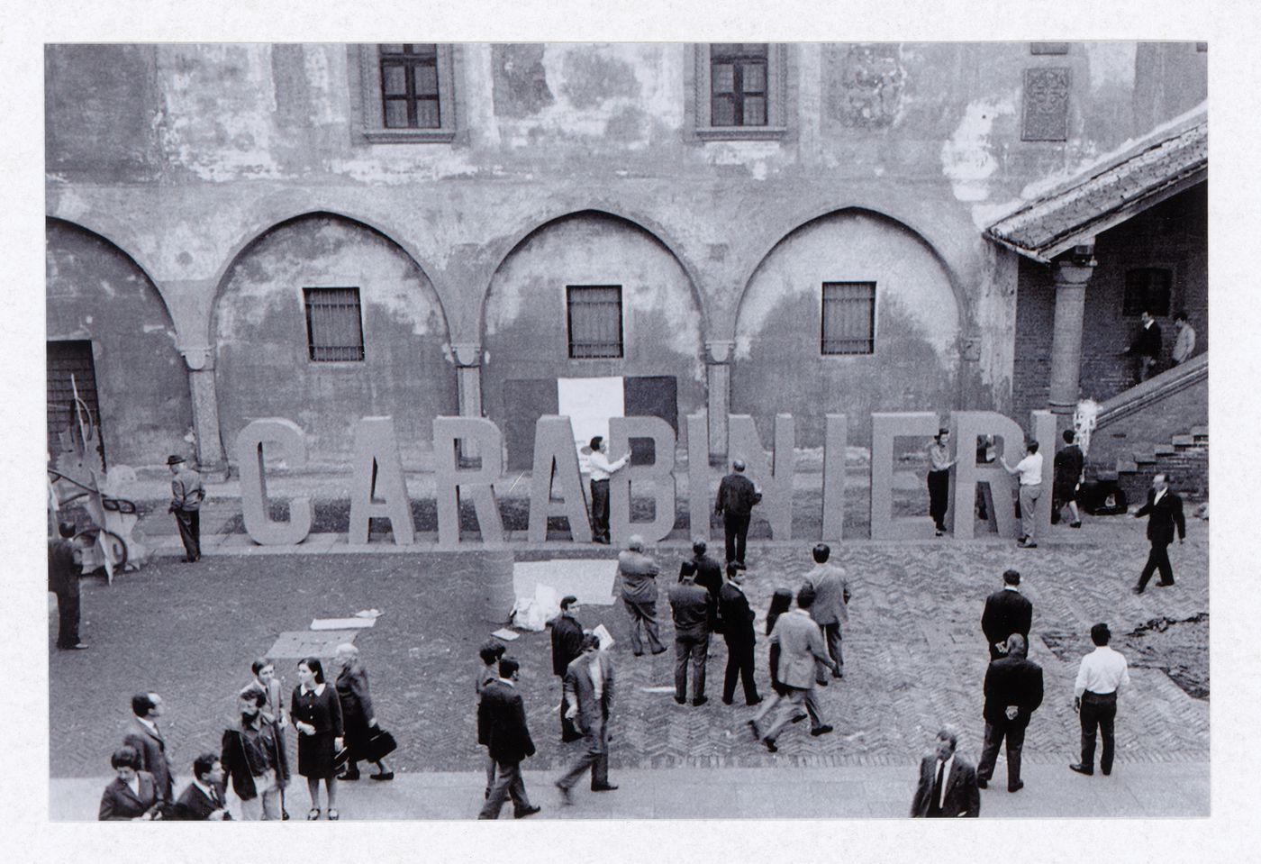 Photograph of the construction of the installation for Carabinieri