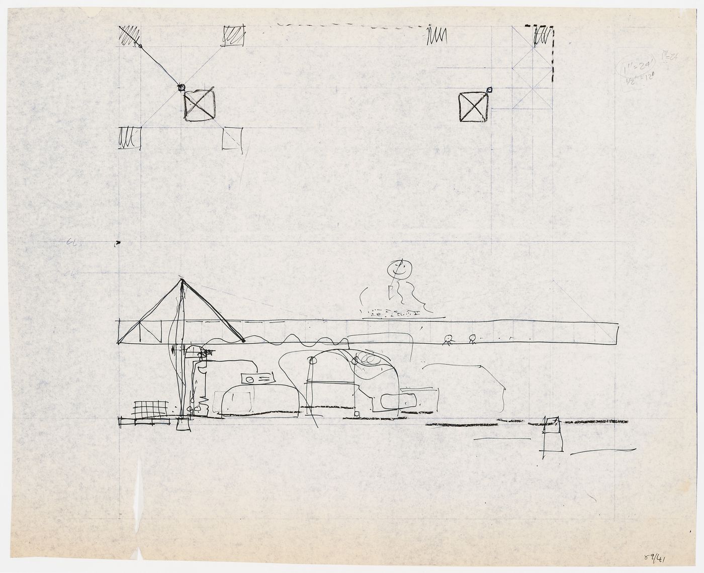 Sketch plan and section for the Life Conditioner Tent (LC Tent) (Atom project)