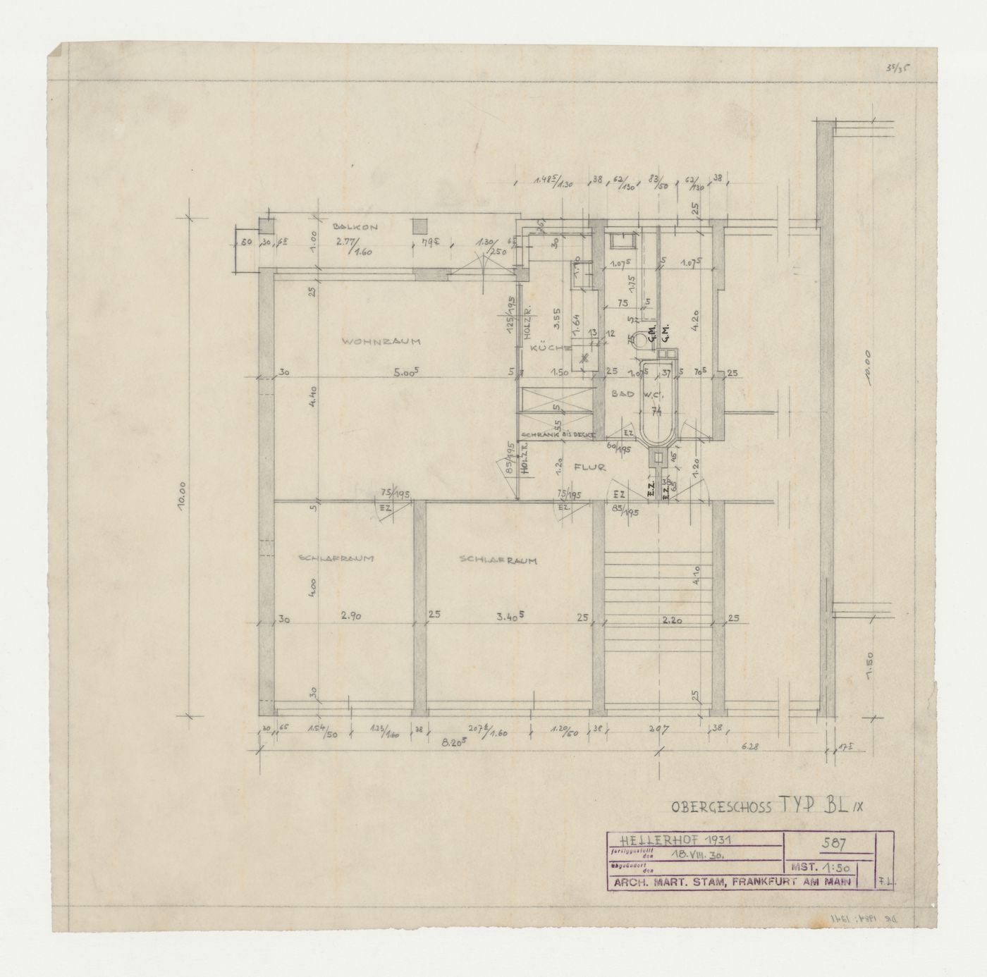 First floor plan for type BL housing units, Hellerhof Housing Estate, Frankfurt am Main, Germany