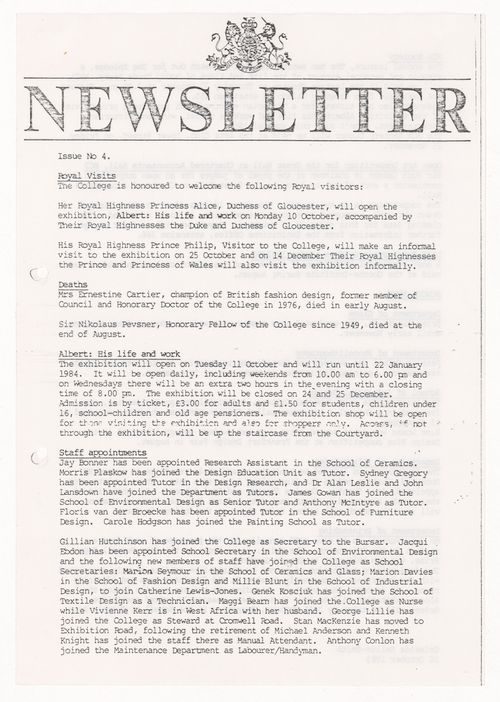 Newsletter Issue no 5 of the Royal College of Art in London