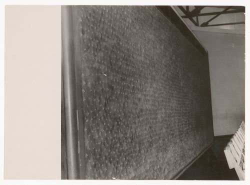 Photograph of the perforated acoustic pannelled wall for Tagore Theatre project, Chandigarh, India