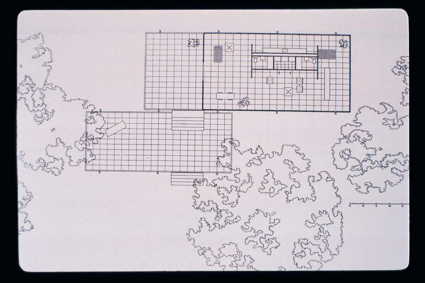 Slide of a drawing for Farnsworth House, Plano, by Mies van der Rohe